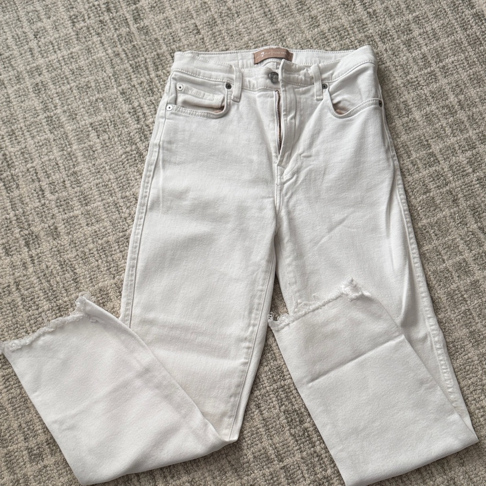 7 for all man kind - size 25 - white straight ankle length raw hem